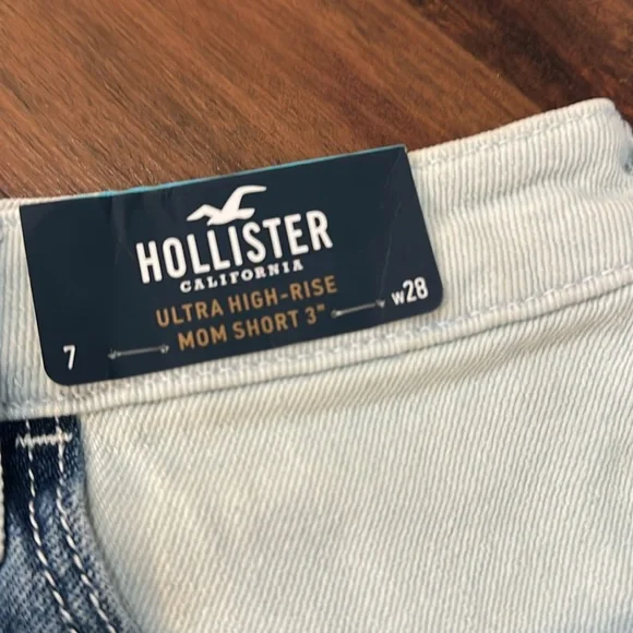 NWT HOLLISTER Ultra High Rise Patchwork Mom Denim Jean Shorts 3” Inseam, Size 7 - Picture 4 of 11
